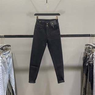 弹力提臀显瘦紧身铅笔裤 黑色高腰小脚牛仔裤 时尚 新款 子 女2025秋季