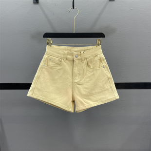 四面弹高腰显瘦百搭休闲A字阔腿热裤 新款 女2026夏季 黄色牛仔短裤