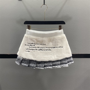 可爱毛绒百褶裙女2025秋冬新款设计感美式辣妹短裙百搭a字半身裙