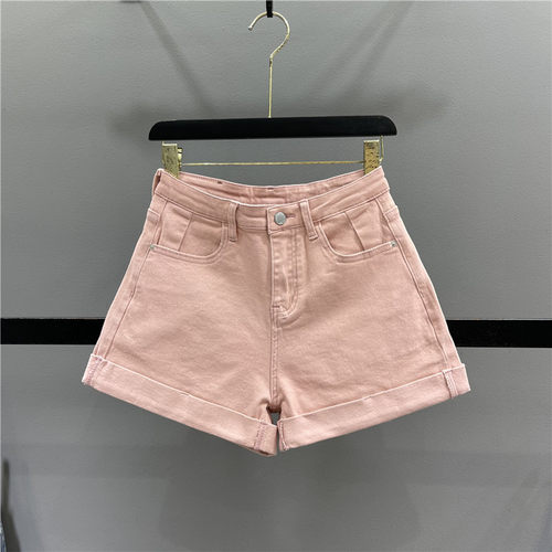 卷边牛仔短裤女A字休闲阔腿热裤