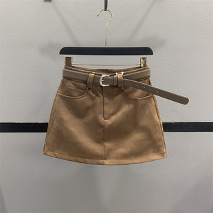 美拉德鹿皮绒半身裙女2025秋冬新款 气质高腰显瘦辣妹A字包臀短裙