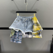 辣妹牛仔短裙潮 半身裙女2026春夏不规则拼接裙裤 张元 英赵昭仪同款