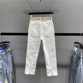 脚开叉高腰显瘦小个子八分烟管裤 白色直筒牛仔裤 裤 新款 女2026春季