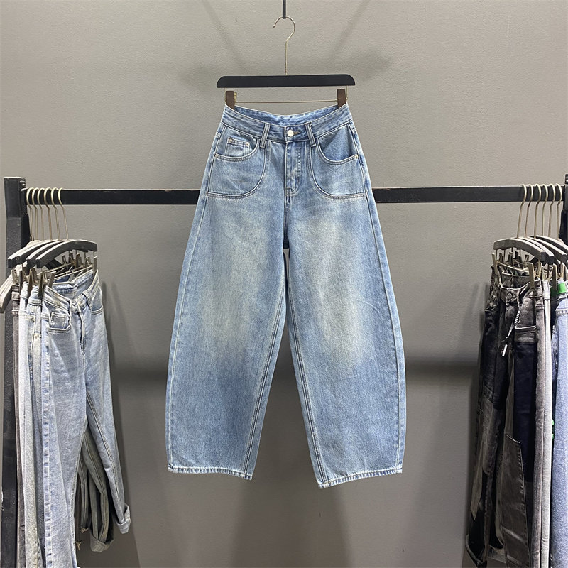 复古蓝色弯刀牛仔裤女2026春季新款设计感高腰宽松显瘦休闲阔腿裤,女装/女士精品,牛仔裤,淘宝优惠券,粉丝福利购,淘宝优惠卷