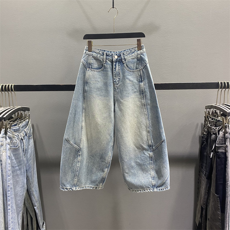美式复古弯刀阔腿牛仔裤女2026春季新款宽松休闲小个子八分奶奶裤,女装/女士精品,牛仔裤,淘宝优惠券,粉丝福利购,淘宝优惠卷
