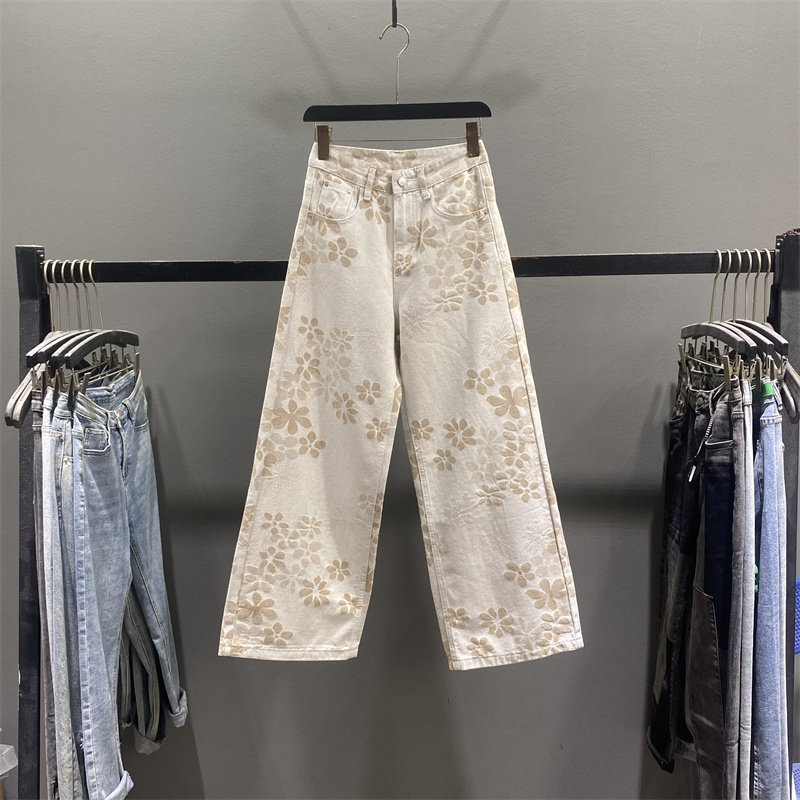 复古提花阔腿牛仔裤女2026春季新款设计感高腰宽松显瘦休闲直筒裤,女装/女士精品,牛仔裤,淘宝优惠券,粉丝福利购,淘宝优惠卷