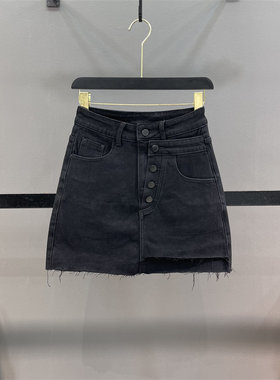 斜扣高腰牛仔半身裙女包臀短裙