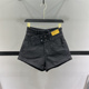 2026夏季 女休闲卷边阔腿显瘦a字热裤 新款 不规则高腰黑色牛仔短裤