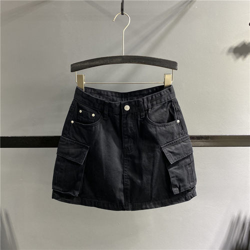 小个子高腰口袋工装牛仔短裙女