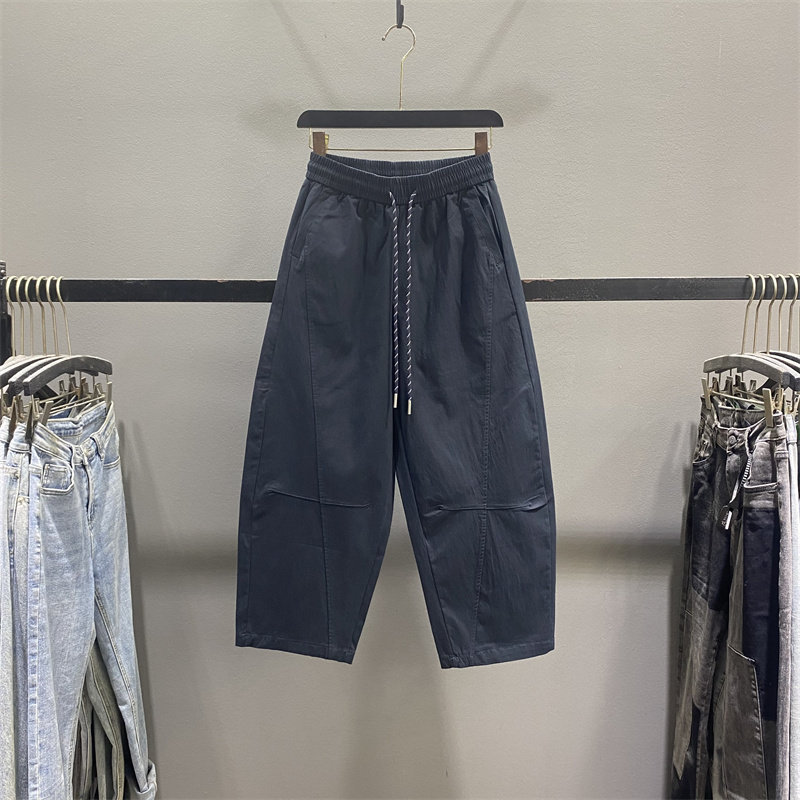 藏青色弯刀休闲裤女2026春夏松紧腰宽松显瘦小个子九分阔腿弯刀裤,女装/女士精品,休闲裤,淘宝优惠券,粉丝福利购,淘宝优惠卷