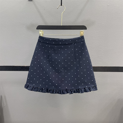 甜美木耳边波点半身裙女包臀短裙