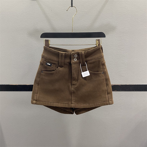 复古加绒加厚牛仔半身裙女短裙裤