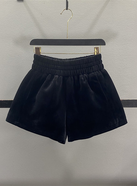 黑色丝绒短裤女2025秋冬新款松紧腰加厚宽松显瘦A字休闲阔腿靴裤