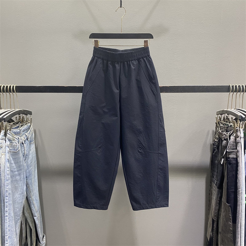 松紧腰休闲哈伦裤女2026春季新款宽松显瘦小个子九分阔腿奶奶裤子