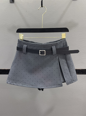 灰色波点开叉西装半身裙女2026夏季低腰辣妹显瘦A字包臀短裙裤裙