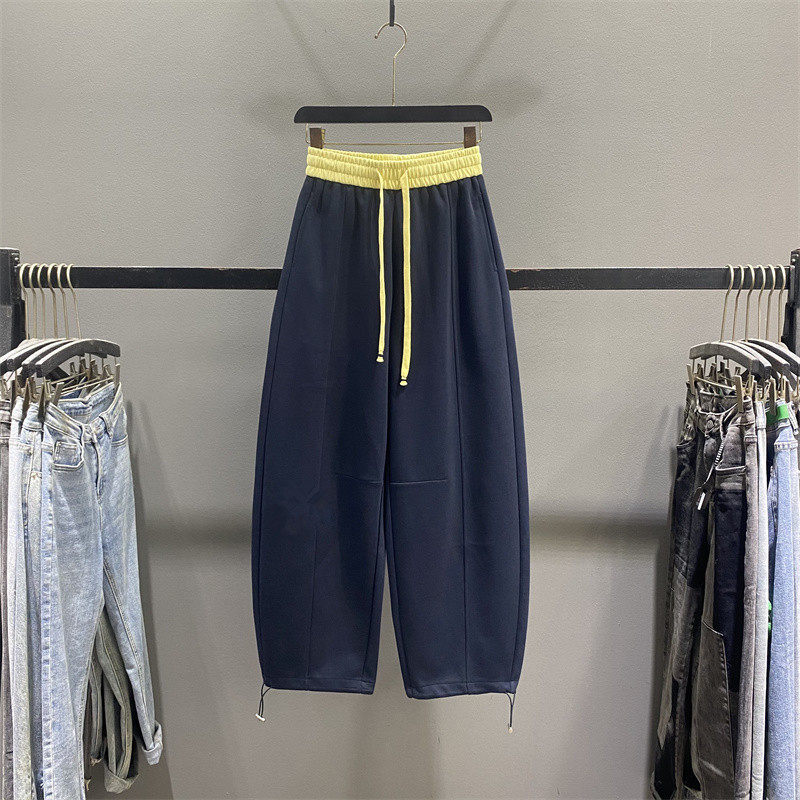 设计感撞色拼接弯刀卫裤女2026春季慵懒风宽松抽绳休闲阔腿香蕉裤,女装/女士精品,休闲裤,淘宝优惠券,粉丝福利购,淘宝优惠卷