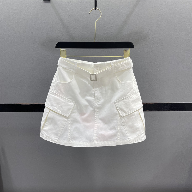 白色多口袋工装半身裙女2026夏季新款设计感高腰显瘦A字休闲短裙
