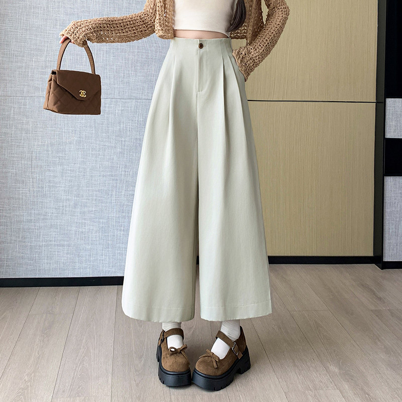 洗水棉阔腿裤女春秋小个子九分裤高腰垂感显瘦宽松休闲直筒西装裤