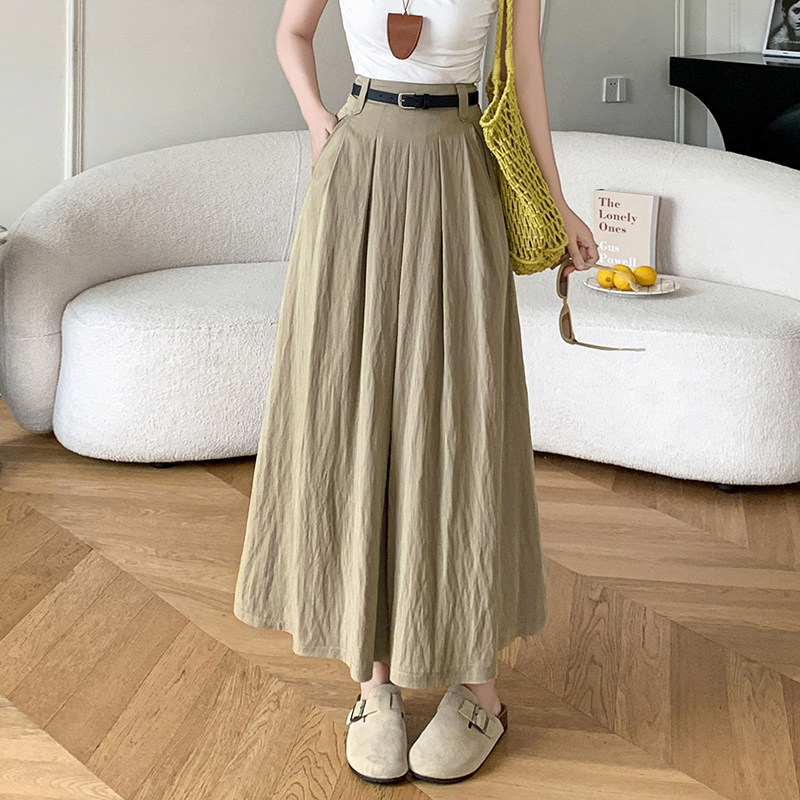 肌理感褶皱棉麻半身裙女夏季中长款垂感显瘦大摆裙遮胯A字百褶裙
