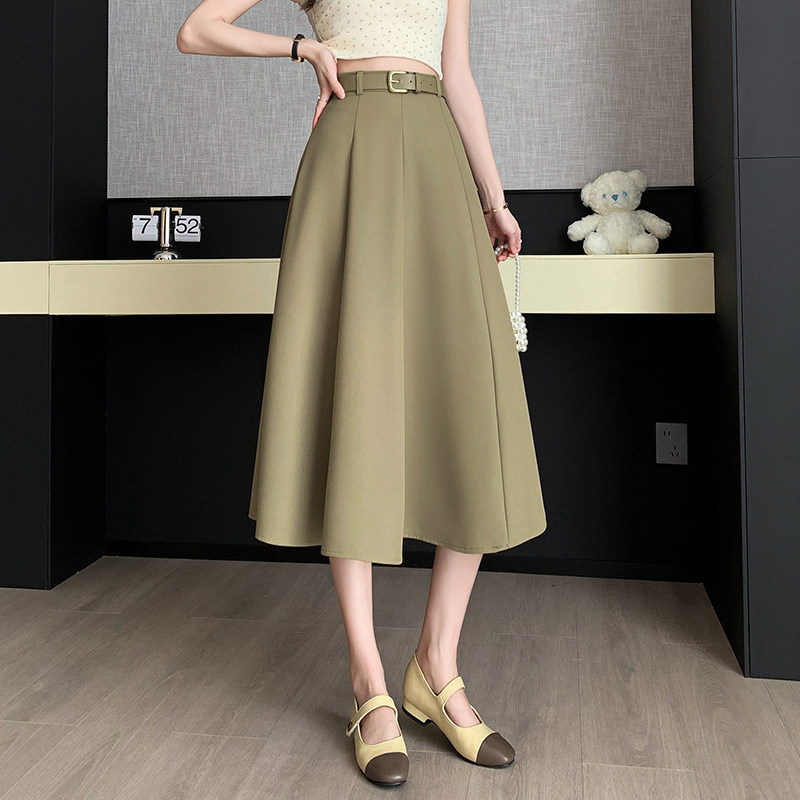 高腰拼接半身裙女2026春季新款大摆遮跨西装裙中长款显瘦a字裙子