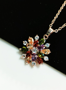 水晶项链女AAA锆石十字链女五彩