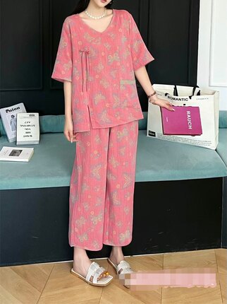 2026新中式国风大码睡衣套装速干网眼料女宽松透气舒适家居服美