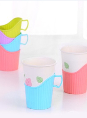 E016一次性纸杯杯托架办公防烫手隔热杯托茶杯托饮水杯架塑料杯套