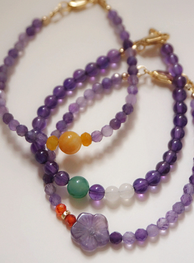 【紫云雾间】紫水晶真的好美！天然水晶切面珠叠戴细手链手串3mm