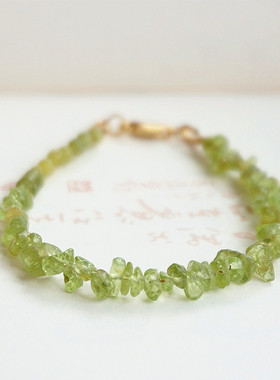 天然橄榄石水晶手链不规则随型手串粉简约森系绿色宝石