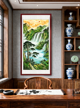 东墙西墙山水画玄关装饰画入户正对门新中式竖版壁画招财聚财国画