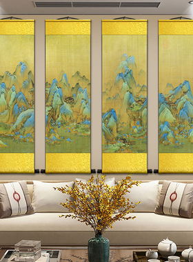 竖版千里江山图挂画王希孟名家画高清山水国画客厅办公室卷轴装饰