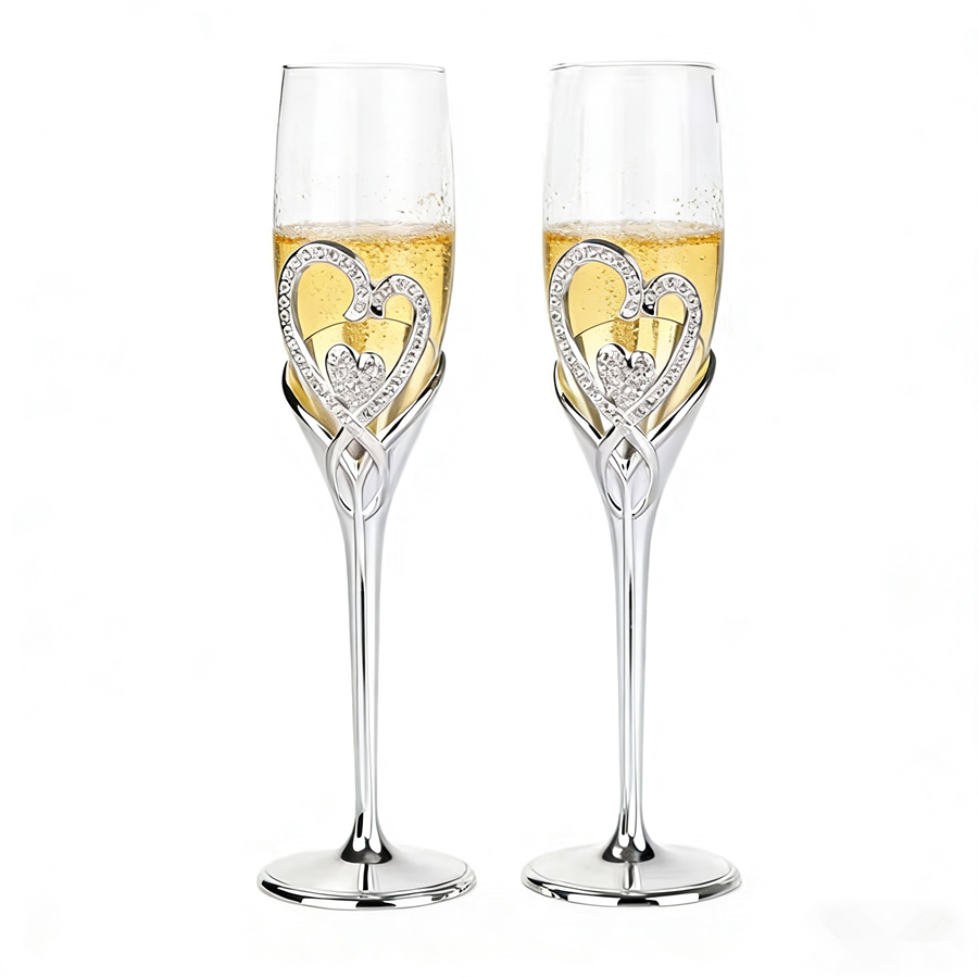 欧式电银心形香槟杯红酒杯高脚杯交杯酒杯结婚礼物酒柜摆件包邮