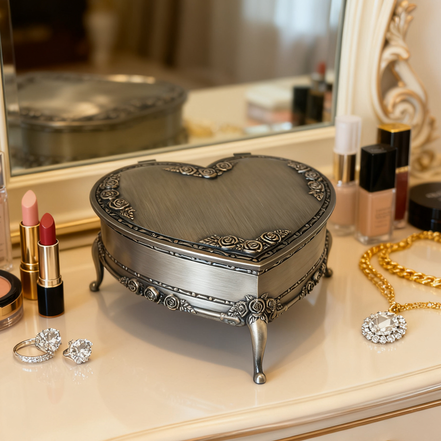 欧式镀锡玫瑰首饰盒饰品收纳盒珠宝盒项链盒样板房摆件结婚礼物