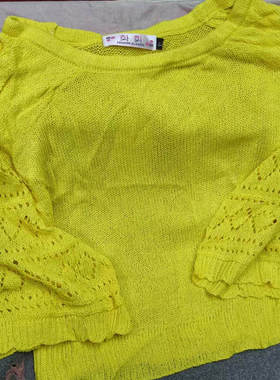 2025春秋季新款女装黄色长袖针织衫宽松圆领套头打底衫150斤胖MM