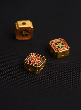 古法金烧蓝DIY手链串珠女饰品滴油配件配珠方牌4孔隔珠转运珠沙金