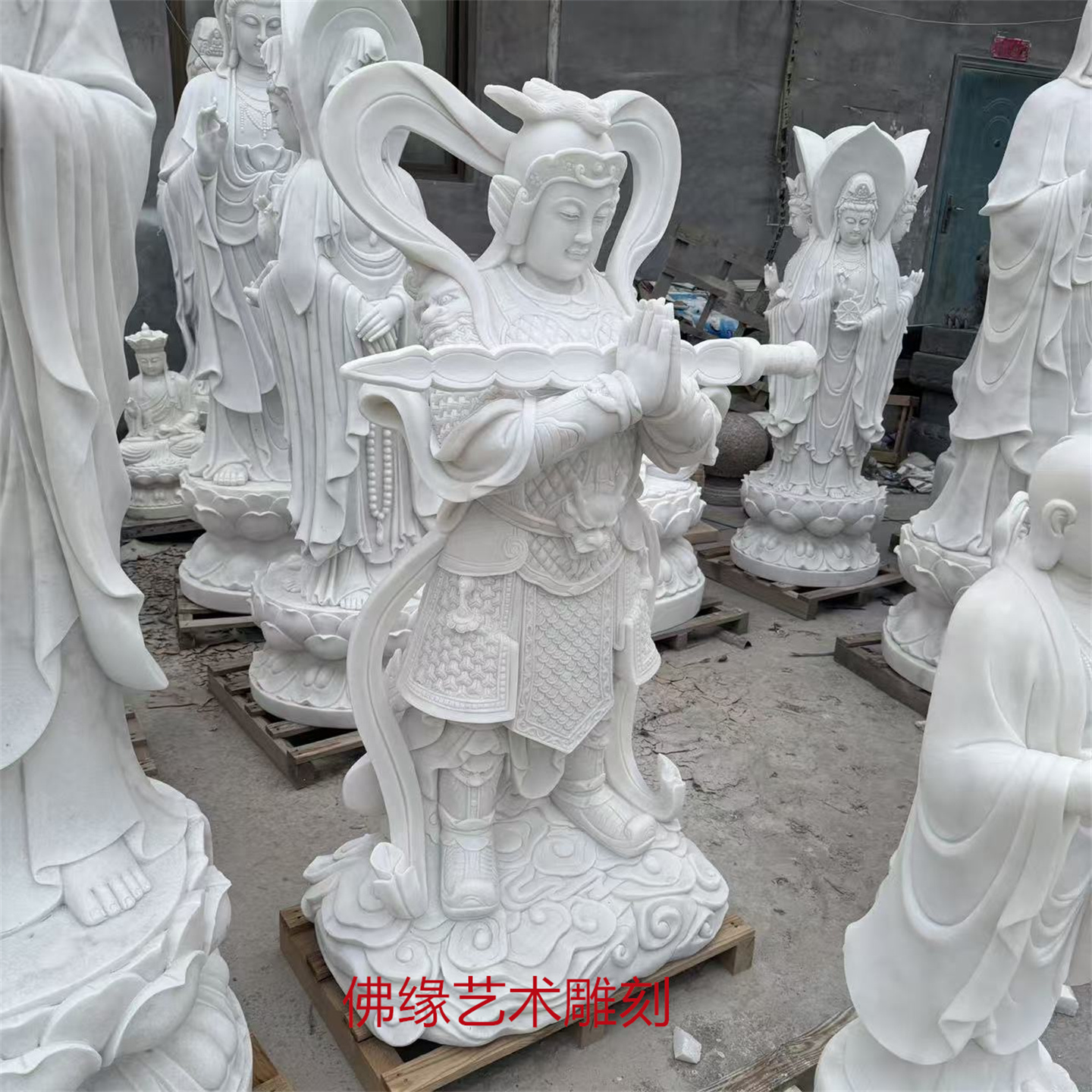 汉白玉石雕 韦驮菩萨 寺庙户外家居供奉护法金刚佛像摆件定制厂家