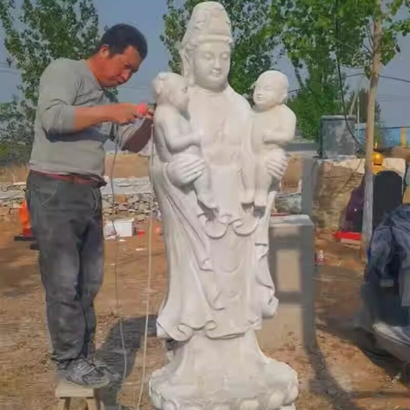 汉白玉石雕送子观音  三圣佛 释迦牟尼 寺庙观音菩萨供奉佛像摆件