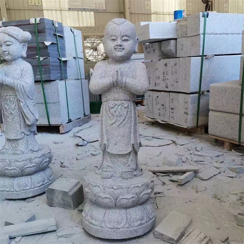 花岗岩石雕金童玉女人物摆件 善财童子 龙女石像户外寺庙佛像雕塑