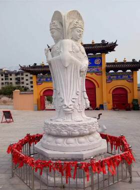 石雕汉白玉观音菩萨佛像雕塑三面观音 三世佛 地藏王寺庙佛像摆件
