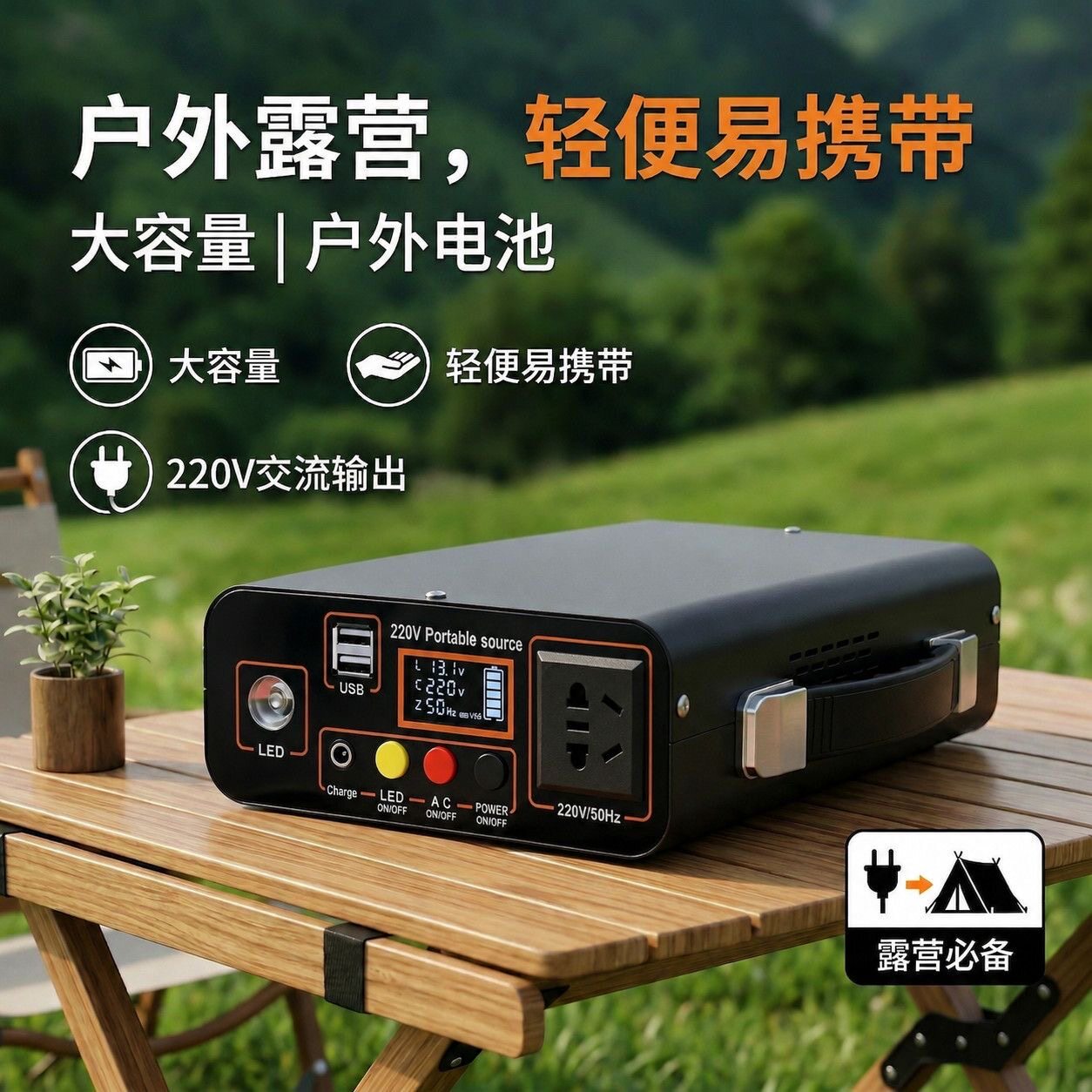 【手提式】户外移动电源220v锂电池车载应急便携摆摊露营带插座