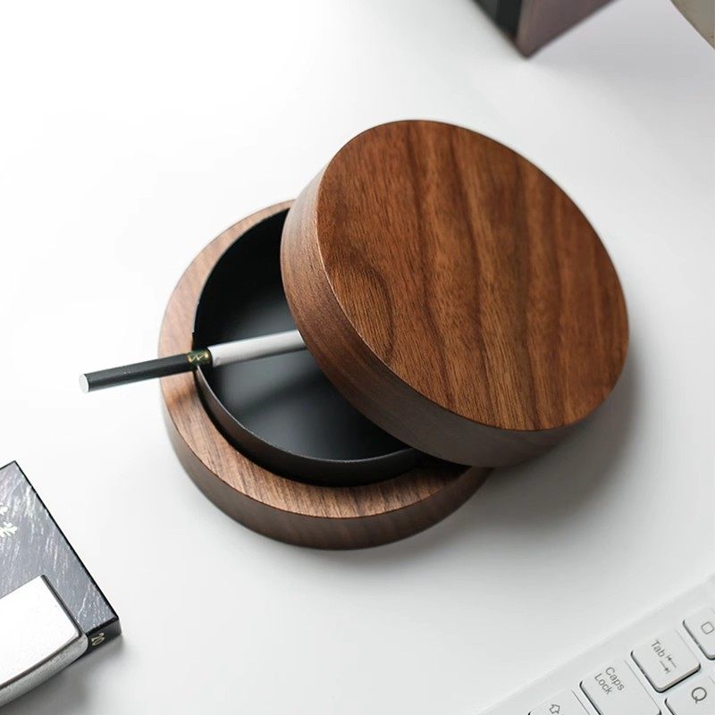 【实木烟灰缸防飞灰】