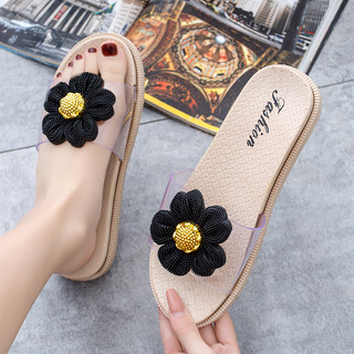 新款夏季拖鞋女海边外穿时尚厚底拖鞋防滑舒适韩式花朵休闲沙滩鞋