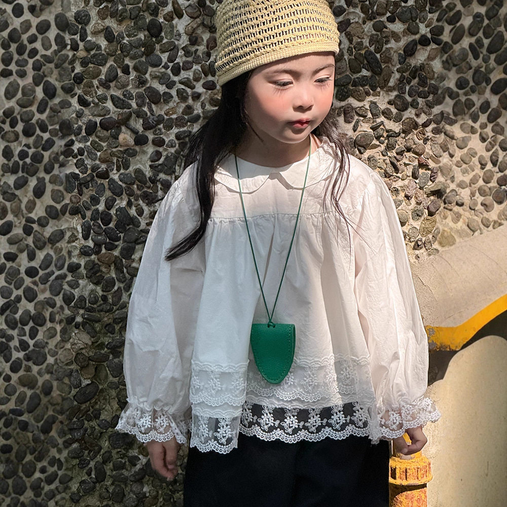 女童蕾丝拼接衬衫秋季新款韩版可爱娃娃衫儿童长袖蕾丝衬衫潮