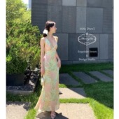 Mummy 100人丝飘逸v领交叉绑带长裙 新品 Cat下蛋喵 加州美梦