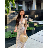 Cat 下蛋喵 潘海利根 Mummy 法式 浪漫刺绣碎花度假缎面连衣裙