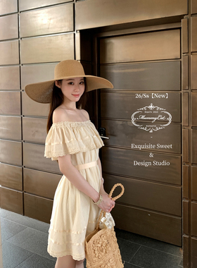Mummy Cat下蛋喵【恋恋假期】26新品100棉布花边一字肩度假连衣裙