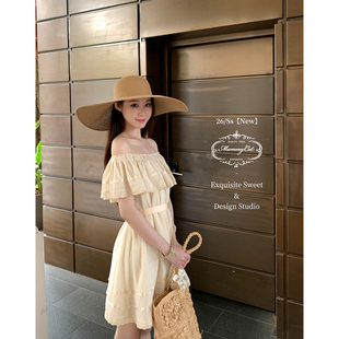 Mummy Cat下蛋喵【恋恋假期】26新品100棉布花边一字肩度假连衣裙