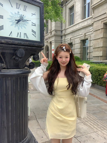 无袖修身褶皱吊带裙短款连衣裙