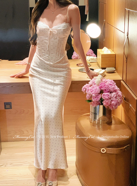 Mummy Cat下蛋喵 25新品波点鱼骨蕾丝拼接鱼尾礼服连衣裙