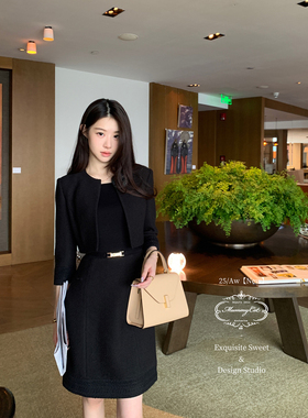 Mummy Cat 下蛋喵【矜贵世家】25新品黑色高级千金外套连衣裙套装